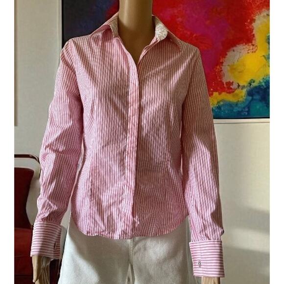 John Forsyth Tops - Vintage John Forsyth button down shirt pink stripe women’s sz 6